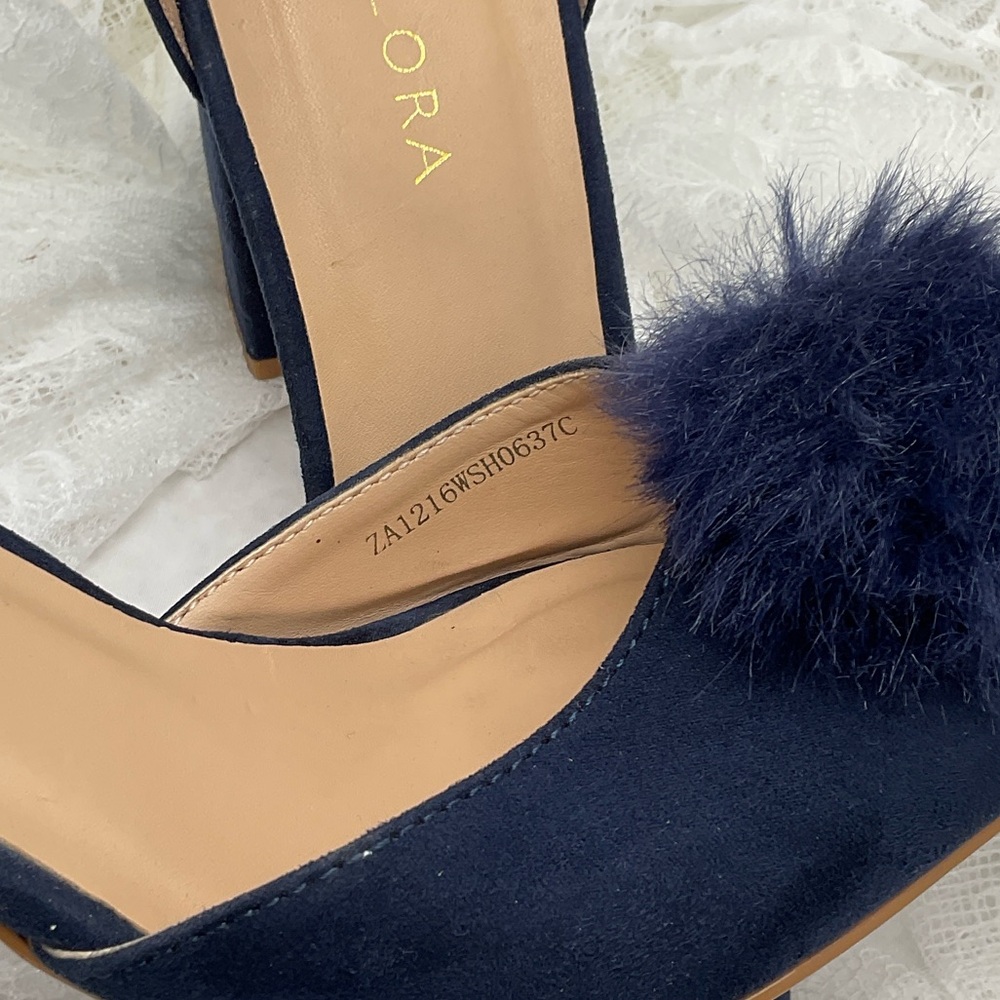 Zalore Women’s Sz6.5 Navy Blue Pointed-Toe Featuring Pom-Poms Women's Heels 0205 - Picture 3 of 15